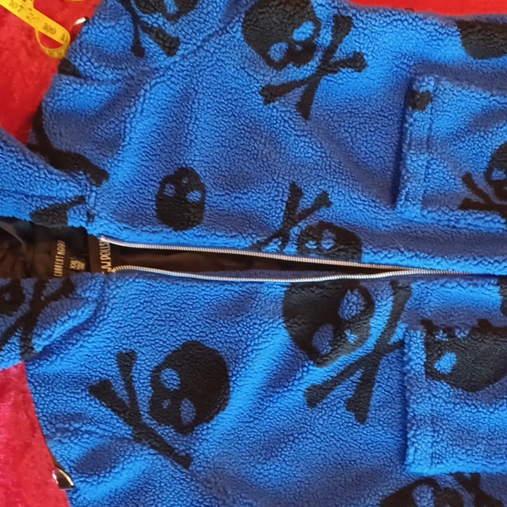 NWT SOLD OUT DOLLSKILL XXCURRENT MOOD BLUE SERPA JACKET BLACK SKULLS HEAVY💀